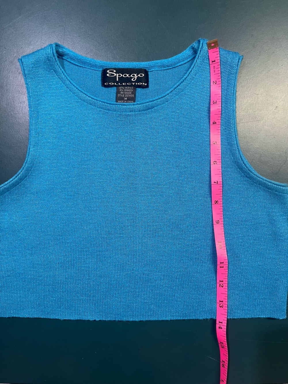 Spago Collection Blue Acrylic Knit Crop Tank (196) - Picture 7 of 7